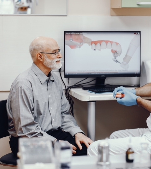 Oral Surgeon explaining the all on four dental implants procedure to a patient